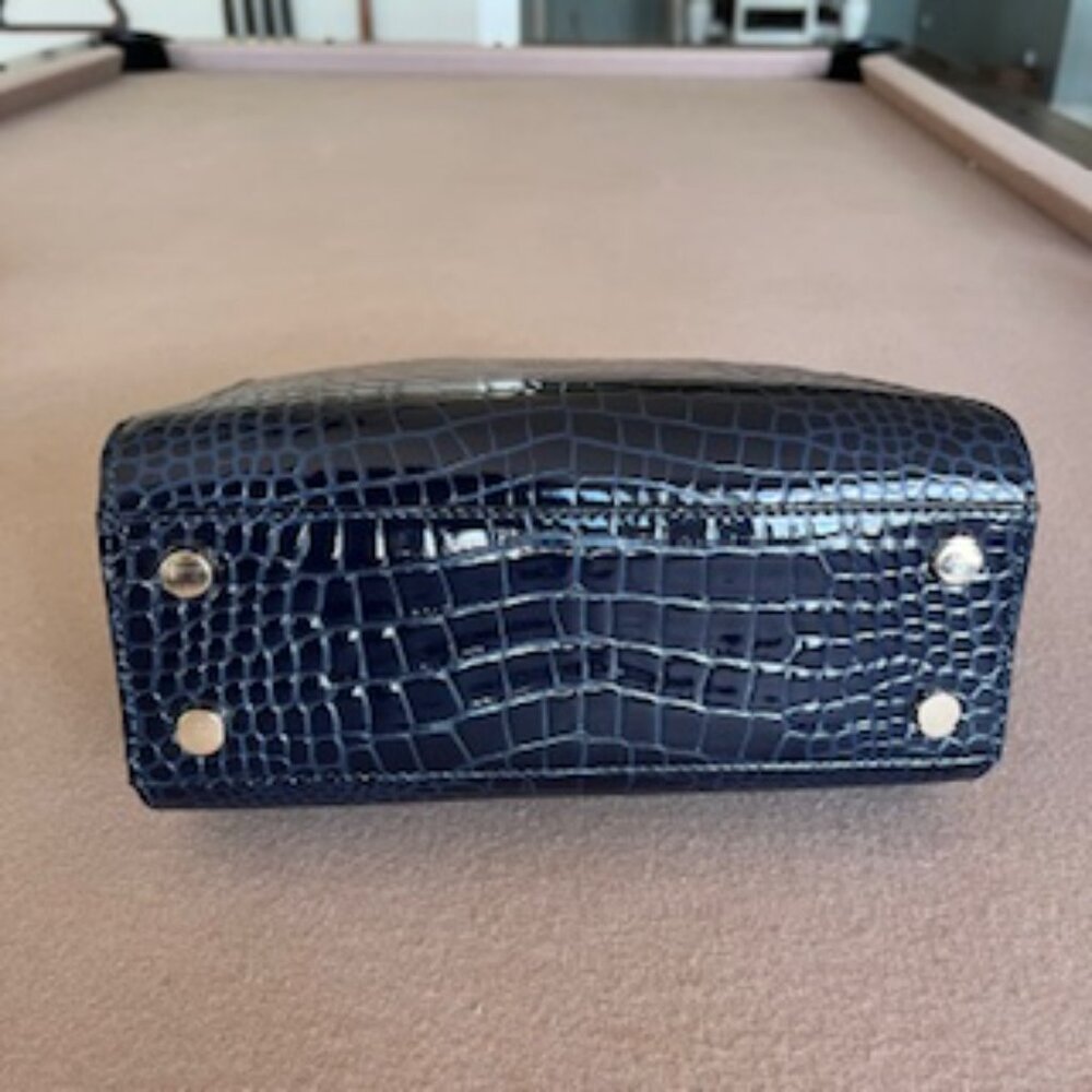 Aspinal of London Mayfair Midnight Blue Patent Croc Top Handle Handbag Purse Bag - Picture 6 of 10